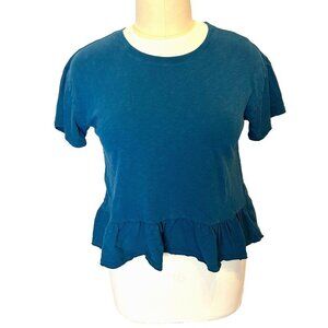Time and Tru - Women's XL Blouse Dark Teal Baby Doll Short Sleeve Ruffle Hem